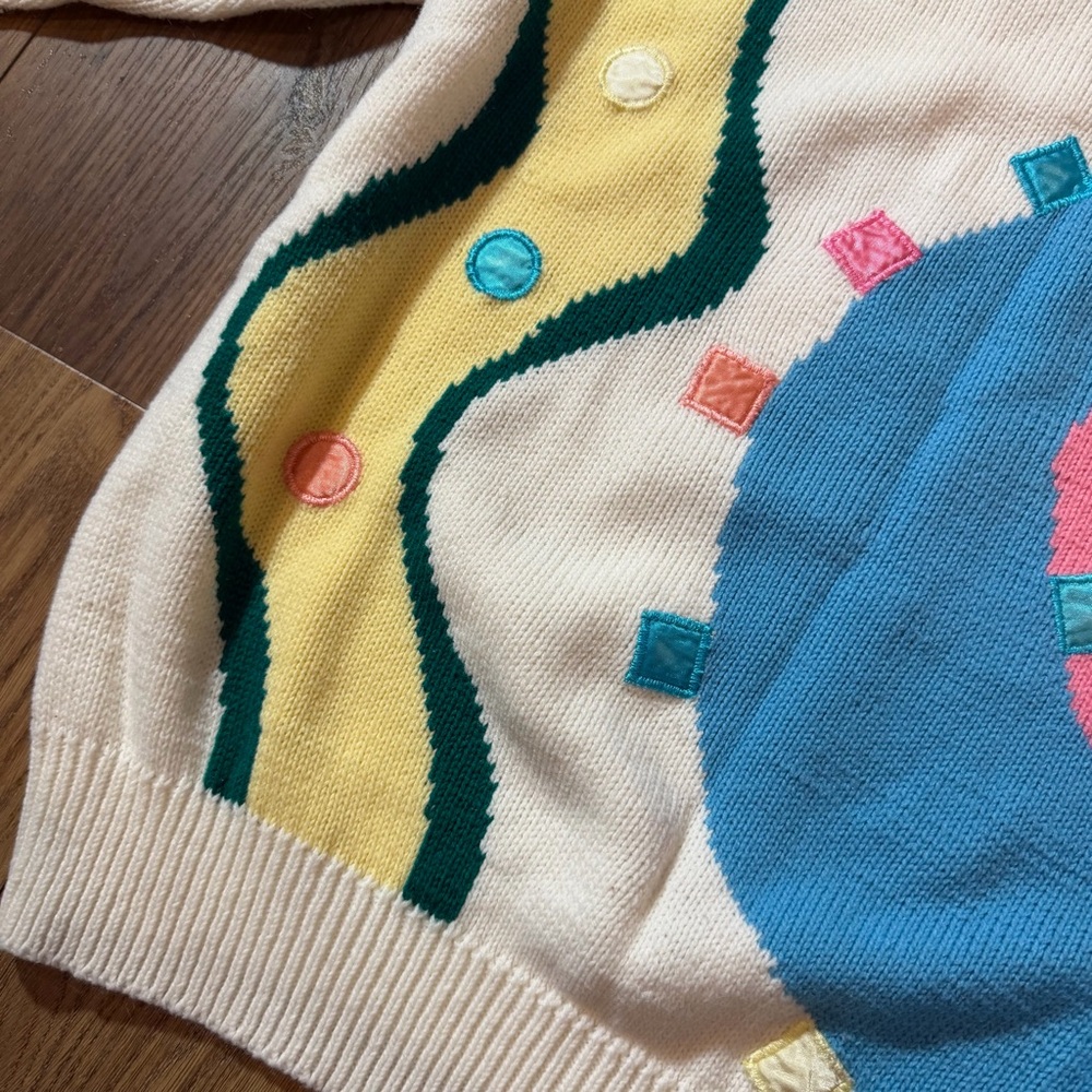 Vintage Korean Sweater Vintage Geometric Cream Mock Neck Knit Sweater 80’s 90’s - Picture 7 of 16